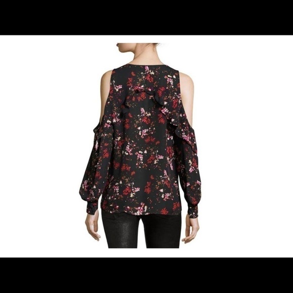 parker Black Roland Cold Shoulder Ruffle Floral Print Silk Blouse Size XS - Picture 11 of 11
